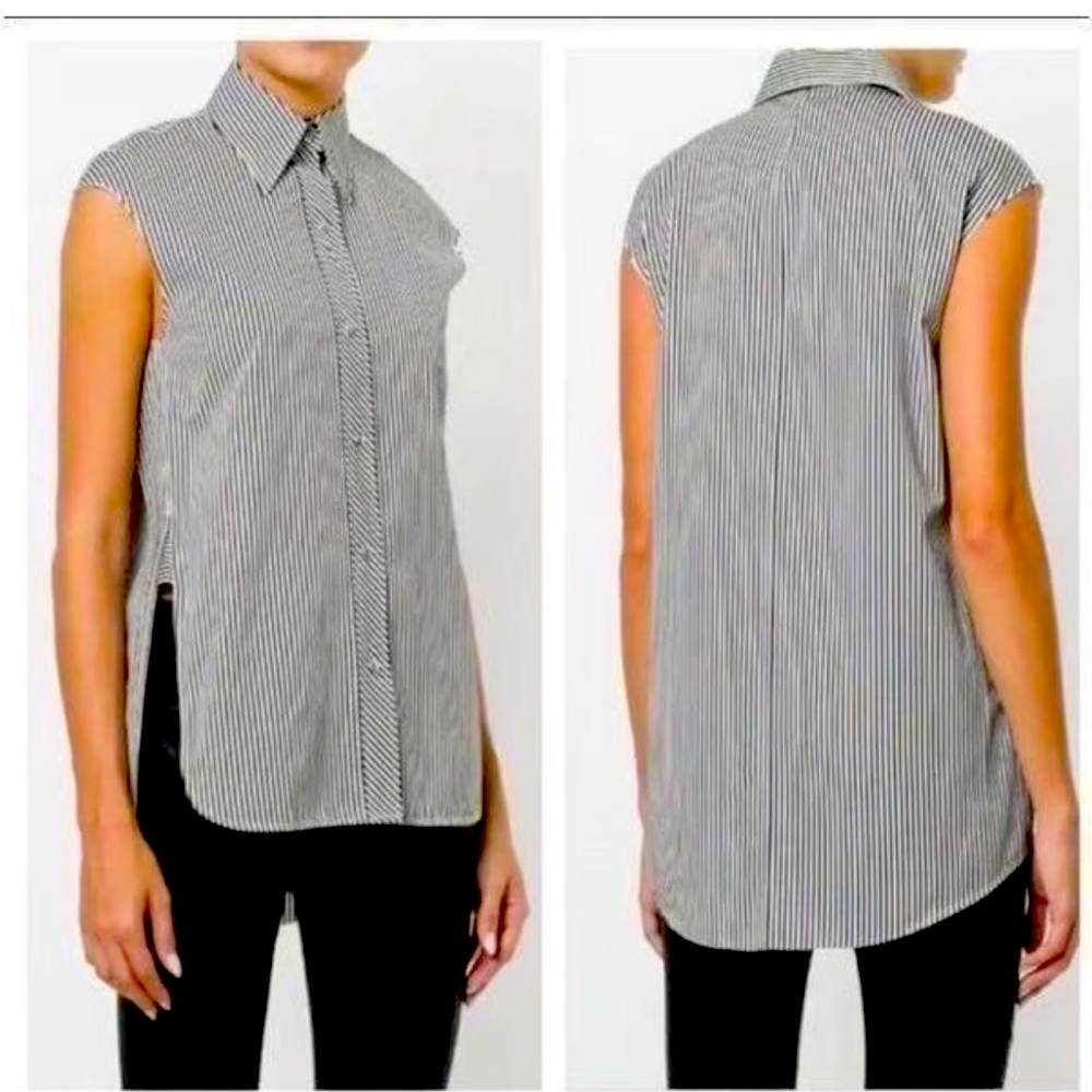 Helmut Lang sleeveless button down black and white shirt size Small